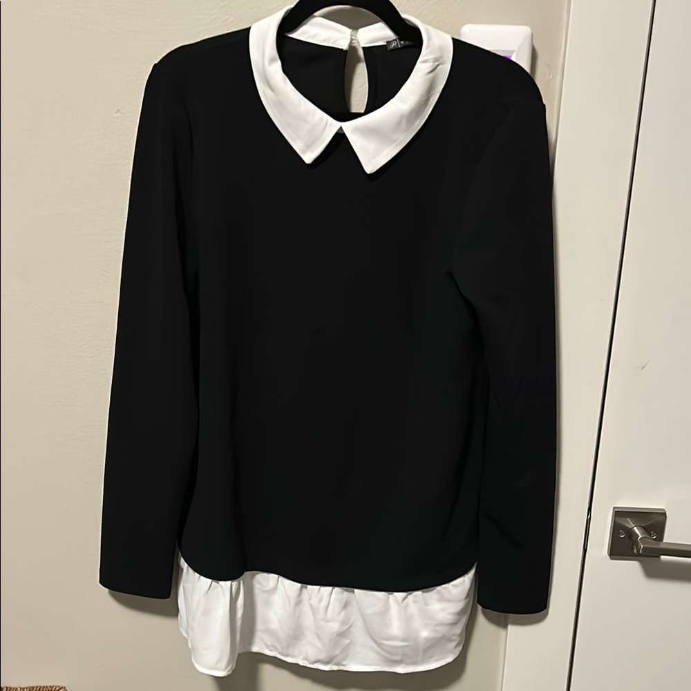 Black and White Collared Blouse